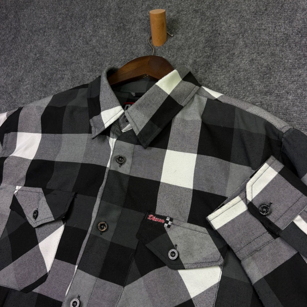 Dixxon Flannel Finish Line Shirt Mens XLT Gray Black Plaid D-Tech Button Up